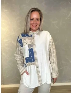 Hvid skjorte med denim detaljer til kvinder – Tippy Collection