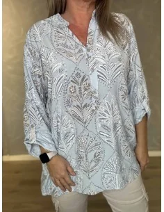 Sky skjortebluse med mønster og opsmøg på ærmer til kvinder – Tippy Collection 2