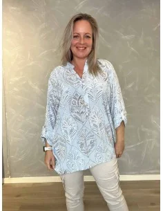 Sky skjortebluse med mønster og opsmøg på ærmer til kvinder – Tippy Collection