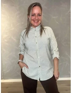 Grøn stribet skjorte med flæsekrave til kvinder – Tippy Collection