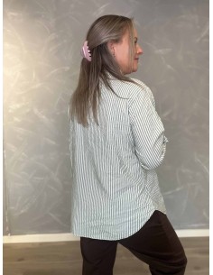 Grøn stribet skjorte med flæsekrave til kvinder – Tippy Collection 2