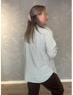 Grøn stribet skjorte med flæsekrave til kvinder – Tippy Collection 2