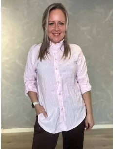 Rosa stribet skjorte med flæsekrave til kvinder – Tippy Collection