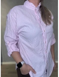 Rosa stribet skjorte med flæsekrave til kvinder – Tippy Collection 2