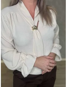 Sand bluse med smykkespænde ved v-udskæring til kvinder – Tippy Collection 2