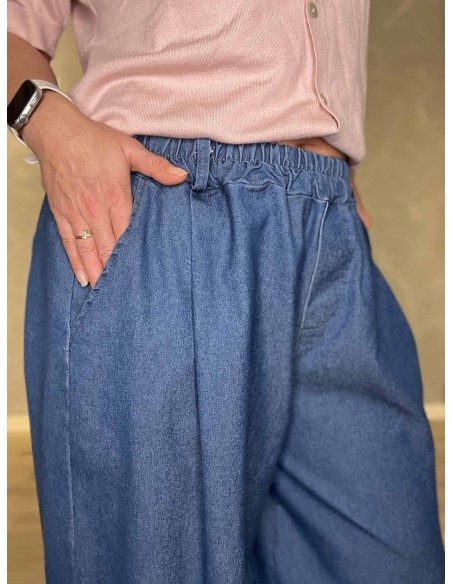 Elastik og bæltestropper på baggy denim bukser – TIPPY
