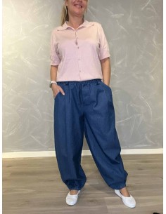 Baggy denim bukser med elastik til kvinder – TIPPY Collection