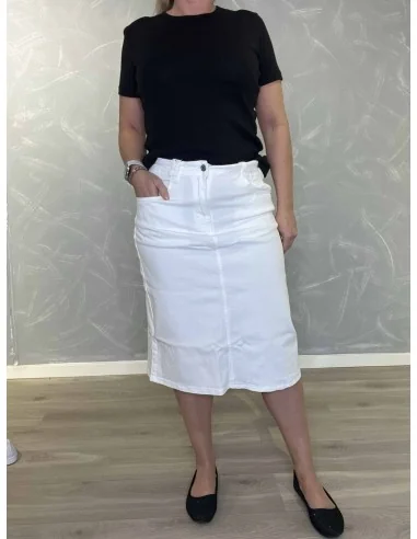 Hvid denim nederdel med slids til kvinder – Design by TIPPY