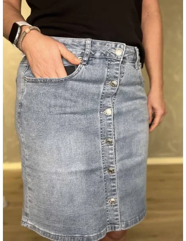 Knapper foran på blå denim kort nederdel – TIPPY