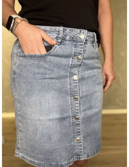 Knapper foran på blå denim kort nederdel – TIPPY