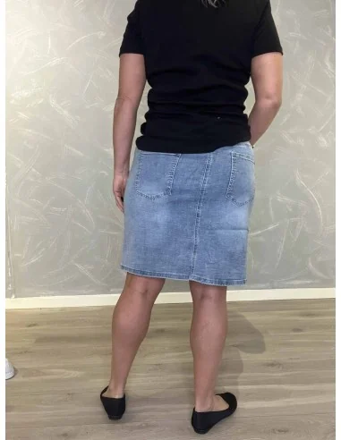 Bagside af blå denim kort nederdel til kvinder – TIPPY