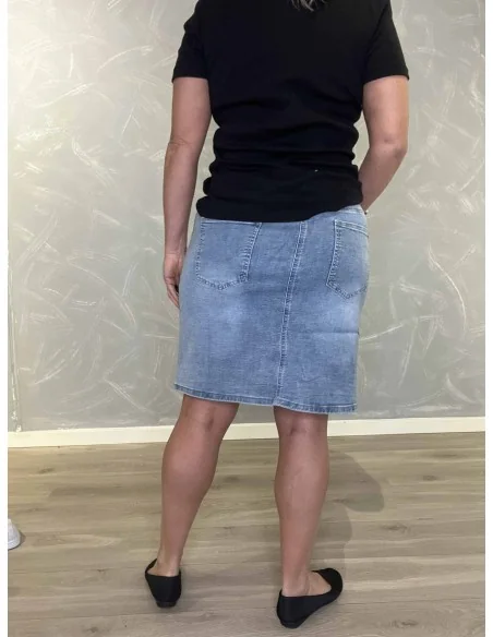 Bagside af blå denim kort nederdel til kvinder – TIPPY