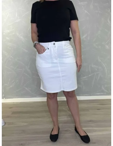 Hvid kort denim nederdel med lynlås til kvinder – Design by TIPPY