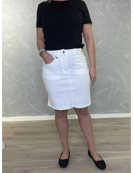 Hvid kort denim nederdel med lynlås til kvinder – Design by TIPPY