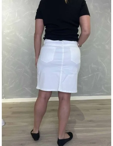 Bagside af hvid kort denim nederdel til kvinder – TIPPY