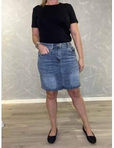 Blå denim kort denim nederdel med lynlås til kvinder – Design by TIPPY