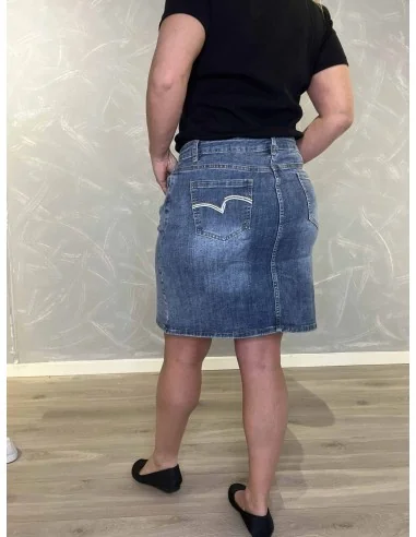 Bagside af blå denim kort denim nederdel til kvinder – TIPPY