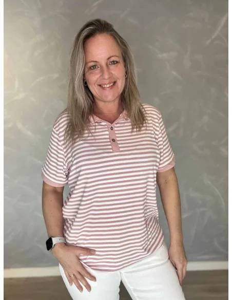 Rosa polo med striber til kvinder – Design by TIPPY
