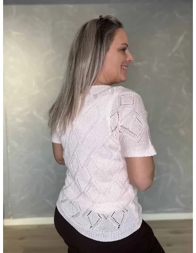 Bagside af rosa hæklet bluse til kvinder – TIPPY