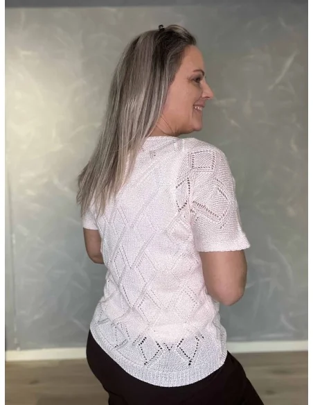 Bagside af rosa hæklet bluse til kvinder – TIPPY