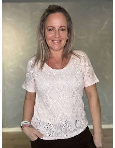 Rosa hæklet bluse kortærmet til kvinder – TIPPY Collection