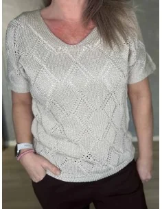 Beige hæklet bluse kortærmet til kvinder – TIPPY Collection 2