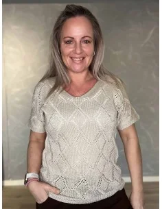 Beige hæklet bluse kortærmet til kvinder – TIPPY Collection