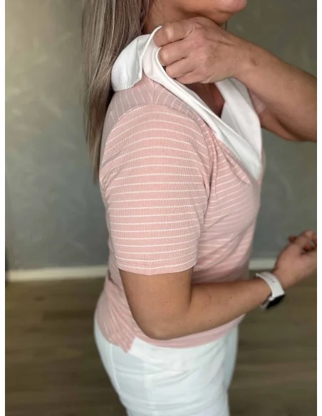 Hvid matroskrave på rosa stribet bluse – TIPPY