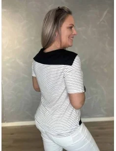 Hvid stribet bluse med matroskrave til kvinder – Design by TIPPY 2