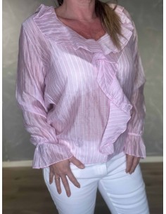 Rosa bluse med flæser og striber til kvinder – TIPPY Italian Select 2