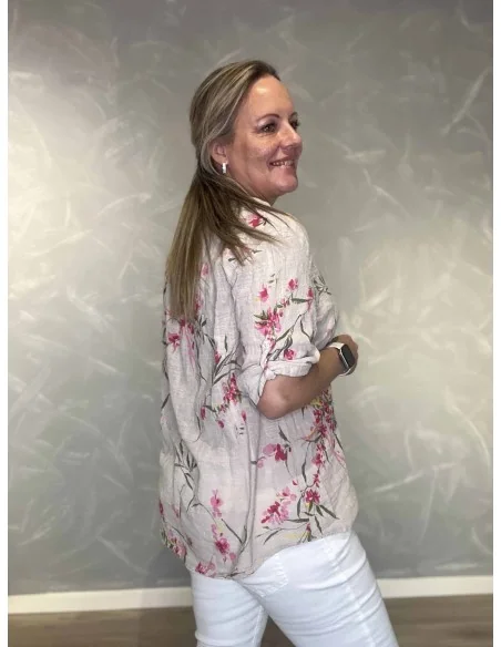 Bagside af beige skjortebluse til kvinder – TIPPY