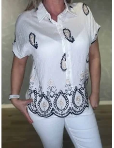 Hvid skjortebluse med broderi til kvinder – TIPPY Italian Select 2