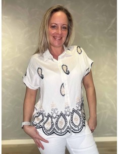 Hvid skjortebluse med broderi til kvinder – TIPPY Italian Select