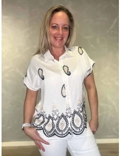 Hvid skjortebluse med broderi til kvinder – TIPPY Italian Select