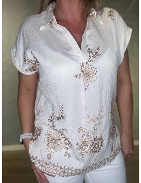 Nærbillede af broderi på bluse – TIPPY
