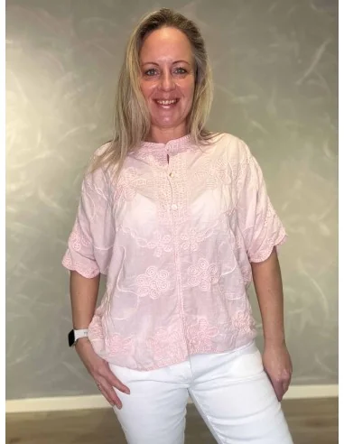 Rosa boheme bluse med broderi til kvinder – TIPPY collection