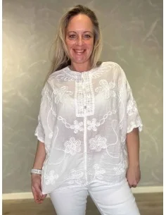 Hvid boheme bluse med broderi til kvinder – TIPPY collection