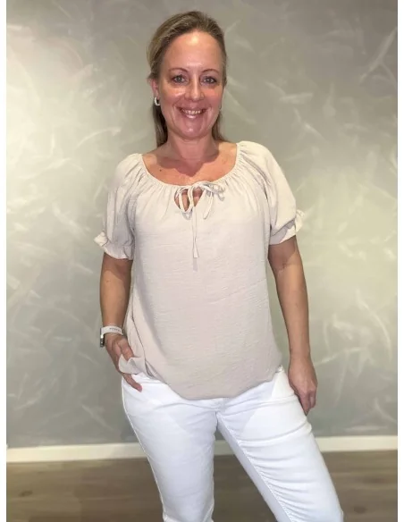 Sand bluse med bånd og elastikbund til kvinder – TIPPY collection