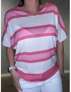 Rosa stribet bomulds bluse til kvinder – TIPPY collection 2