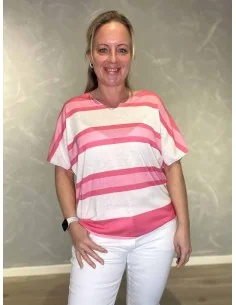 Rosa stribet bomulds bluse til kvinder – TIPPY collection