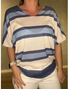 Jeans blå stribet bomulds bluse til kvinder – TIPPY collection 2