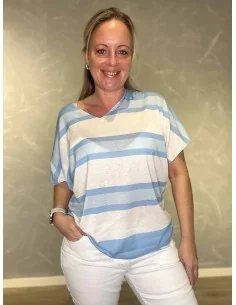 Sky stribet bomulds bluse til kvinder – TIPPY collection