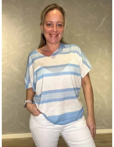 Sky stribet bomulds bluse til kvinder – TIPPY collection