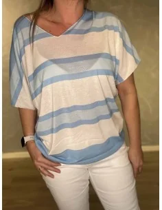 Sky stribet bomulds bluse til kvinder – TIPPY collection 2