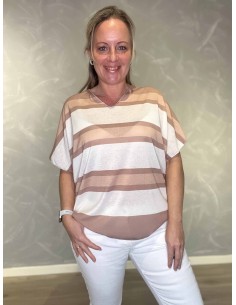 Brun stribet bomulds bluse til kvinder – TIPPY collection