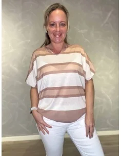 Brun stribet bomulds bluse til kvinder – TIPPY collection