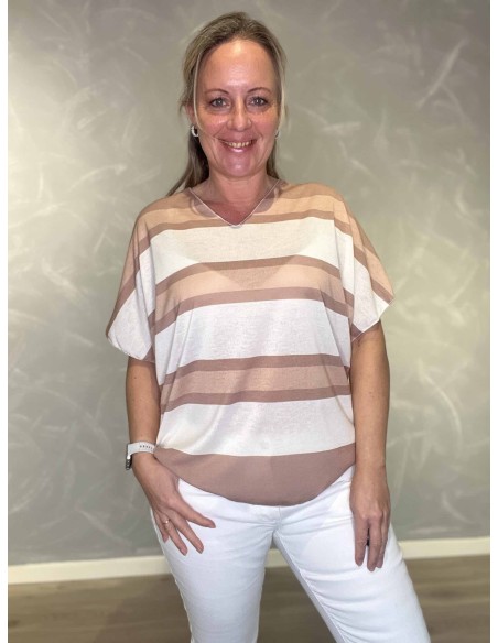 Brun stribet bomulds bluse til kvinder – TIPPY collection
