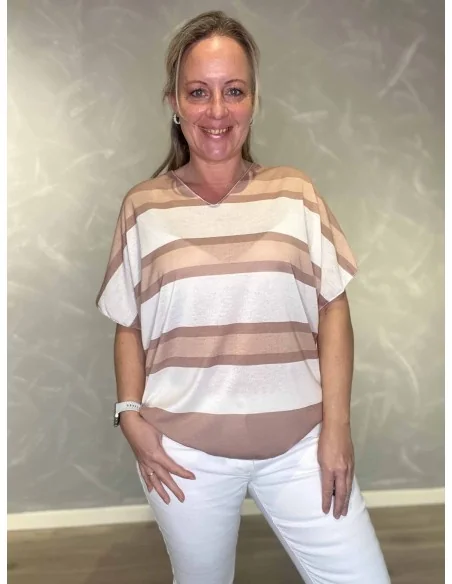 Brun stribet bomulds bluse til kvinder – TIPPY collection