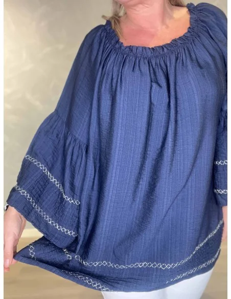 Sølv kant på navy tunika – TIPPY