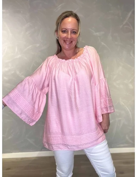 Rosa tunika med sølv kant til kvinder – TIPPY collection